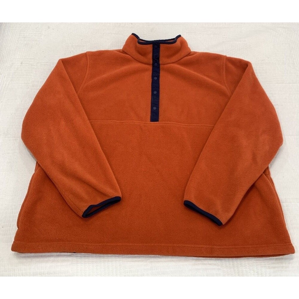 LL Bean Sweater Womens XL Orange Quarter T-Snap Pullover Fleece Jacket